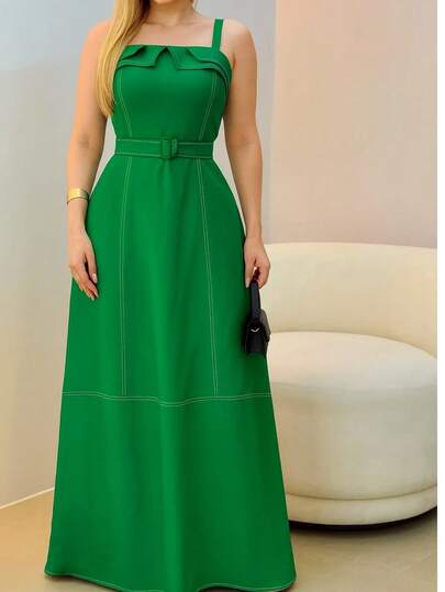 Vestido Longo Feminino com Cinto – Look Luxo para Festas Natal e Ano Novo