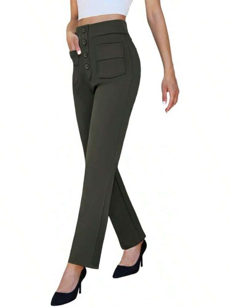 women's high waisted dress pants near me Waist Stretchy Womens With Pockets Straight Leg Business Casual Work Trousers Office Slacks classy high waist formal pants
