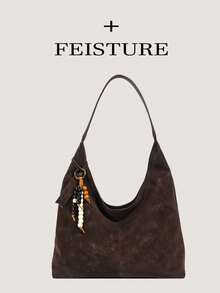 1 pieza Bolso de hombro de gran capacidad de mujer FEISTURE de piel de PU, con cierre magnético y colgante, adecuado para salidas diarias, citas y viajes