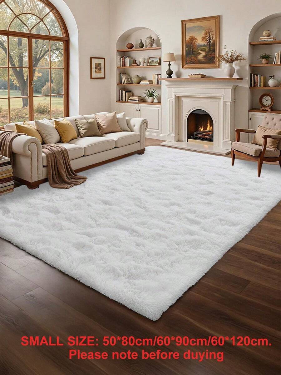1pc Rug, Area Rug, Fluffy Bedroom Rug, Simple Rectangular Rug, Solid Color Bedroom Decorative Rug, Fall Decor, Christmas Decoration, Perfect Home Decor Holiday Decoration Rug, Halloween Gift, Room Decor, Multiple Sizes Fluffy Carpet For Living Room, Wonderful Room Decor, Soft And Comfortable For Boys And Girls Dorm Room, Washable, Pay Attention To The Size - White - View 1