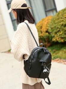 Fashion Pu Leather Backpack For Women - Water-Resistant Casual Daypack With Adjustable Straps, Sewing Thread Design, Polyester Lining, Daily Commute And Travel Bag With Zipper Closure