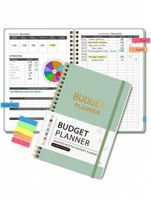Sổ tay lập kế hoạch ngân sách hàng tháng, 112 trang, thiết kế đơn giản dành cho người bị ADHD, có chức năng theo dõi tiết kiệm và nợ, biểu đồ chi tiêu và các ngăn trong suốt, giúp tiết kiệm dễ dàng, đồ dùng văn phòng phẩm và học tập, quà tặng văn phòng phẩm cho nam và nữ. - màu xanh lá - Xem 12