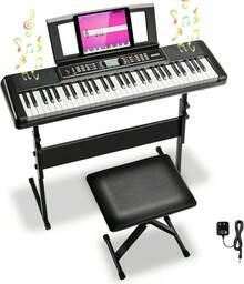 Keyboard Piano Digital Piano 61 Keys, E-Piano Keyboard For Beginners, 300 Sounds & Teaching Function, Electronic Keyboards With Speakers, LCD, USB-MIDI, Piano Stand, Stool, Music Rest - Phích cắm loại F của EU (220-240V) - Xem 6