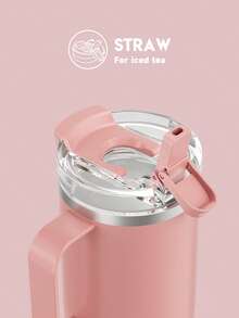 Meoky 14oz Stainless Steel Insulated Tumbler With Handle - Leak-Proof, Thermal Travel Mug With Straw, Vacuum Insulated, Hot & Cold - Pink - View 6