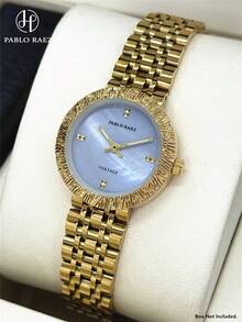 Pablo Raez 1 pezzo Orologio da donna di lusso in oro 18K, gioiello di moda, orologio da polso blu, accessori in acciaio inossidabile, movimento al quarzo, colore dorato IPG antiossidante, orologio da abito - Tagli Unica - Visualizzare 2