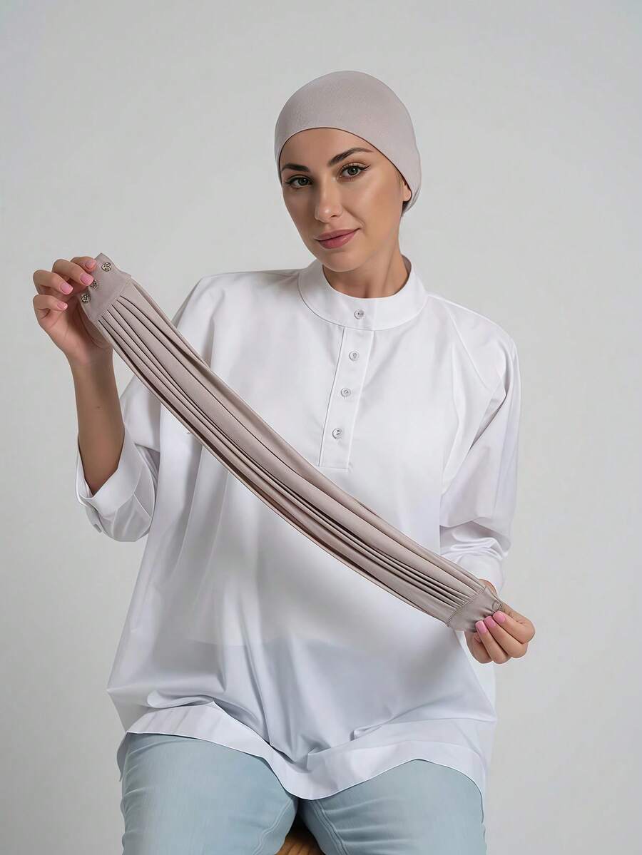 2pcs Set: Solid Color Simple Base Headscarf Hat + 1 Pleated Button Forehead Headband, Moisture-Wicking Breathable Chemo Cap With Matching Non-Slip Pleated Button Headband, Comfortable Soft Fabric, Suitable For Daily Outdoor, Yoga, Sports Wear