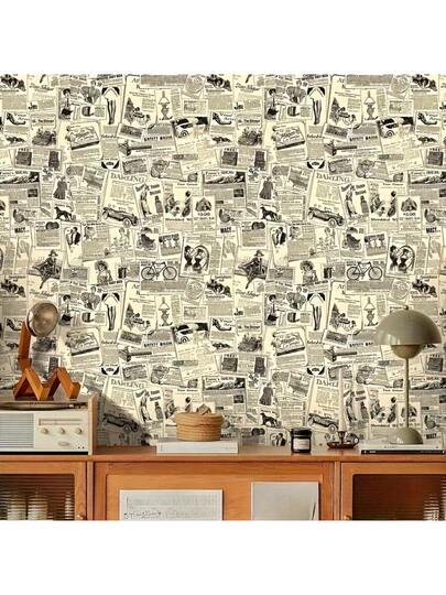 Roll Of Retro Newspaper Wallpaper, Ready To Peel Paste Geel Self Adhesive Contact Paper, Detachable Wallpaper Roll, Tenants ate Closets, Lockers, Cabinets, Drawer Linings, Home ation view 8