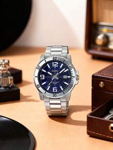 Men's Stainless Steel Strap Analog Quartz Watch, Casual Decoration, Men's Gift MTP-VD01D-2B - Blue Suit - View 3