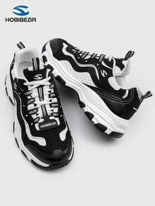 HOBIBEAR Patchwork Design Casual Sports Shoes, Lace-Up Comfortable Versatile Women's Sneakers - Black and White - View 3
