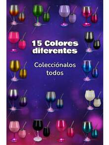 Copa desmontable de acero inoxidable FAB-20 / 410 ml con base iluminada LED y popote de acero - diseño elegante 2 en 1 tipo vino y cóctel, con tapa hermética, interior prismático y 15 colores brillantes ideales para fiestas, reuniones o uso diario - PLATA NARANJA - Ver 10