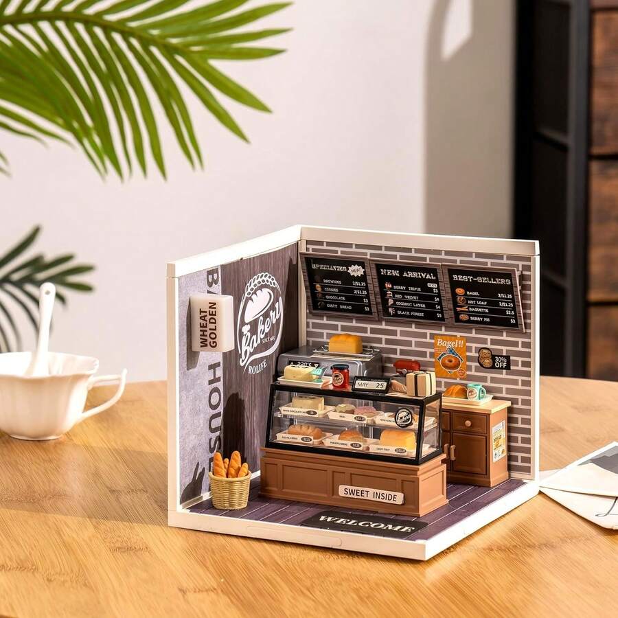 Robotime Super Creator DIY Plastic Miniature House Building Set - 3D Puzzle With LED Lights, Compatible With Mini Figures, And A Variety Of Themes. This 3D Model Toy Is Suitable For Teenagers And Adults, Making It An Ideal Christmas Or Birthday Gift(DW005 ) - Panda Dun Dun Bakery - View 1