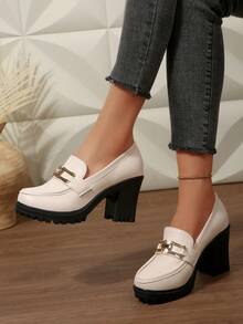 كعب سميك كلاسيكي للنساء، كعب سميك، أحذية عمل مريحة، ربيع/صيف 2025 - أبيض - مشاهدة 3