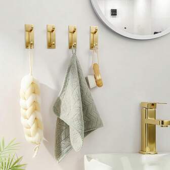 4 piezas/paquete Gancho adhesivo - Resistente 10 Lb Gancho de toalla adhesivo para baño, puerta, armario, dormitorio, caravana, cocina, percha para abrigos, bolsas, llaves, bolsos, ropa - Acero inoxidable. La instalación es sencilla. Se recomienda esperar 24 horas después de la instalación antes de usarlo.