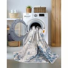 Ruggnovea - Alfombra de área de 3 x 5 pulgadas lavable a máquina estilo clásico tradicional plegable delgada retro antideslizante para interiores con estampado floral recámara sala de estar - azul - Ver 5