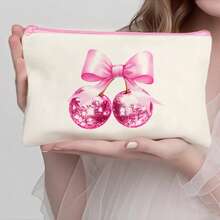 1/5/10/20pcs Cute Bow Pattern Canvas Zipper Bags Set, Y2K Style Bow Decor Jewelry Organizer Bags, Travel Cosmetic Bag, Pencil Case, Party Gift Bag Set, Toiletry Bag, Multipurpose Organizer Pouch Autumn University Essentials Travel Essentials For Holiday Vacation Travel Bag For Women Makeup Bag Makeup Organizer Make Up Bag - Beige - View 33