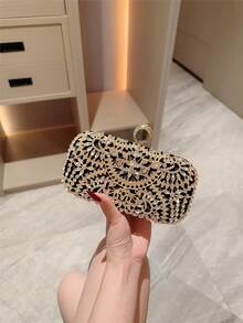 Damen Mode Herbst/Winter Samt Box-förmige Abendtasche, funkelnder Strass Dekor Abendkleid Clutch Tasche für Party, Abschlussball, Gala - Schwarz - Übersicht 2