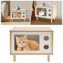 SENDERPICK Cuccia per gatti in legno massello di alta qualità, cuccia per gatti, a forma di TV con finestra, cuccia per gatti, rifugio per gatti per uso esterno, cuccia per gatti da interno, resistente alle intemperie per giardino/balcone, uso interno ed esterno, cuccia 50 * 29 * 40 cm, in legno - Colore legno naturale - 50*29*40cm - Visualizzare 3