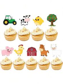 36 piezas - Decoración de cupcakes con animales de granja, decoración temática de fiesta de zoológico, adecuado para decoración de pasteles de granja, decoración de fiesta, regalo, decoración de pasteles, suministros seleccionados para fiesta de granja