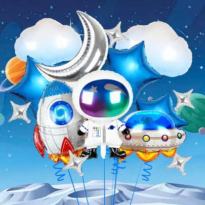 14 piezas Conjunto de globos Sueño espacial, incluye globo cohete, globo astronauta, globo nube degradada, globo luna, globo platillo volante, globo estrella cuadrilateral, globo de aluminio espacial, adecuado para fiesta espacial, cumpleaños, decoración de fiesta con tema de sueño espacial, fiesta de cumpleaños con tema de galaxia del espacio exterior, fiesta de cumpleaños de astronauta
