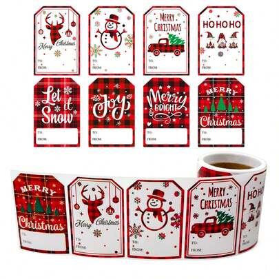 圣诞礼物标签、圣诞老人礼物标签贴纸、雪人礼物标签贴纸、自粘圣诞标签贴纸、圣诞礼物包装标签贴纸
