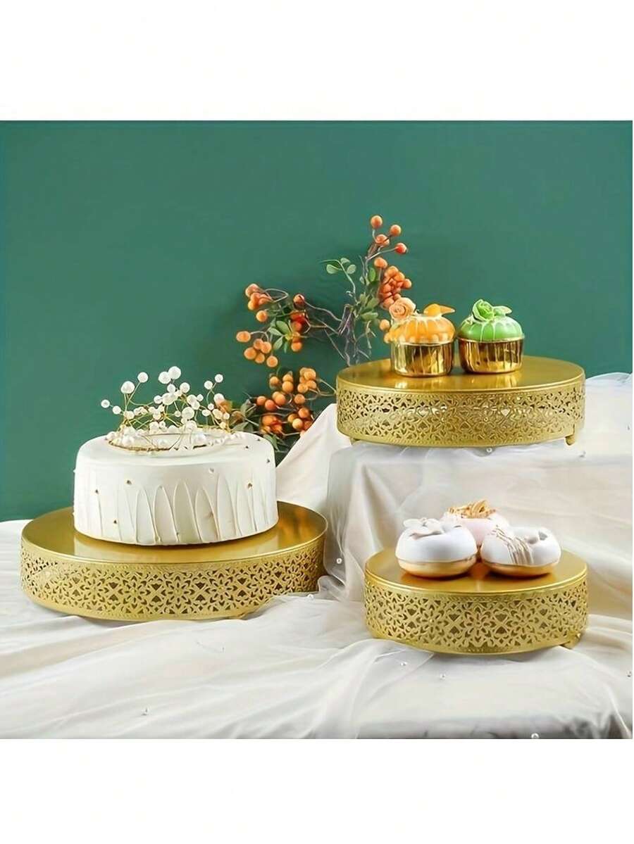 3-Piece Cake Stand Set Round Metal Cake Stands Dessert Display Cupcake Stands, Gold - Vàng - Xem 1