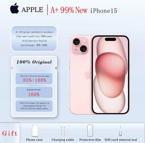  A+، هاتف Apple iPhone 15 مستعمل بسعة 128 جيجابايت، منتج أصلي أصلي بحالة جديدة (99% جديد)؛ هاتف محمول، هاتف، جوالات، ايفون، ايفون، هاتف، هدية غطاء غشاء