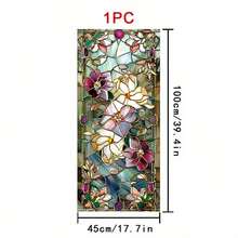 1pc Floral Pattern Window Decal Sticker, Reusable PVC Static Cling Film, Suitable For Home Decor, Bathroom And Door Frame - No Glue Needed - Multicolor - View 3