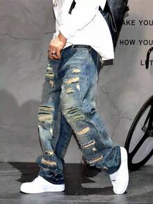 Calça Jeans de Perna Larga e Larga com Estilo Vintage de Streetwear Americano, Calça Jeans Reta Relaxada para Homens