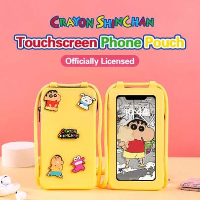 Silicone Phone Pouch Lanyard Featuring Crayon Shin-Chan With An Adjustable Crossbody Neck Strap Compatible With For Iphone Models 17, 16, 15, 14, 13, 12, 11 Pro Max And A Charming Kawaii Anime Cosplay Accessory Gifts