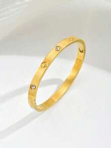 1pc Fashionable Stainless Steel 5-Leaf Bracelet For Women - 金子 - 查看 4