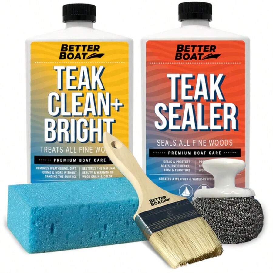 Teak Cleaner And Sealer Kit, Includes Brightener, For Wood Restoration, Outdoor Furniture, Boats, Indoor Furniture, Shower Stools, Cleans, Restores, Seals Stains - Tan - View 1