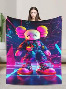 Kawss Kawaii Kaw Blanket Cartoon Print Flannel Blanket - Ultra Soft Anime Throw, The Thoughtful Gift For Christmas, Birthday, Halloween, For Sofa, Camping & Travel Comfort - màu đen - Xem 2