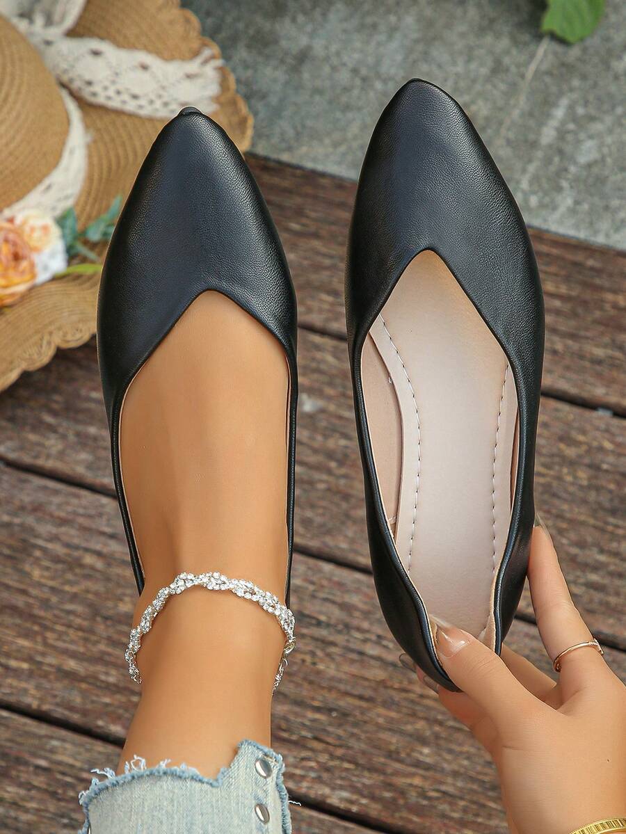 Plus Size EU Size 35-45 Fashionable Elegant Pointed Toe Flat Slip-On Shoes, Suitable For Dresses, Casual Wear, Comfortable Glitter Pointed Toe Flats, Versatile