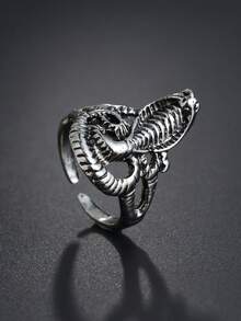 1pc Punk Skull Alloy Ring, Unisex Hip Hop Personalized Ring, Everyday Party Accessory - Antique Silver - View 11