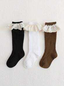 3 Pairs Linen Lace Calf Socks, Children's Sweet Spanish Style Mid-Calf Socks, Dance Socks - Multicolor - View 5