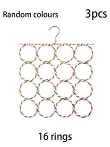 28 环围巾衣架圈，多环领带展示架，彩色编织，围巾和丝巾收纳架，家用多功能悬挂收纳架，可折叠衣架，卧室多功能圆形展示架，收纳架，家居收纳，女式白色 T 恤，女式黑色裤子，女士冬装，连衣裙， - 彩色 - 查看 15