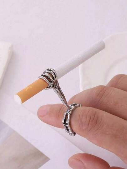 1pc Adjustable Skull Hand Cigarette Ring - Retro Weathered Silver, Black, Gold - Personalized Statement Jewelry, Suitable For Halloween/Music Festivals/Daily Wear