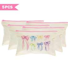 1/5/10/20pcs Cute Bow Pattern Canvas Zipper Bags Set, Y2K Style Bow Decor Jewelry Organizer Bags, Travel Cosmetic Bag, Pencil Case, Party Gift Bag Set, Toiletry Bag, Multipurpose Organizer Pouch Autumn University Essentials Travel Essentials For Holiday Vacation Travel Bag For Women Makeup Bag Makeup Organizer Make Up Bag - Beige - View 24