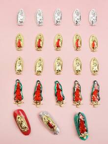 20 Peças de Conjunto de Acessórios de Unhas Estilo Misto de Nossa Senhora, Acessórios de Unhas 3D DIY para Senhoras e Meninas com Estilos Mistos de Nossa Senhora