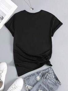 Camiseta manga corta cuello redondo algodón negro 180g, estampado floral colibrí vibrante, informal verano, suave transpirable, para amantes naturaleza, diseño artístico, cómoda diaria. - Negro - Ver 3