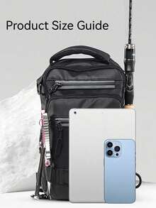 户外小型钓具收纳胸包，男士斜挎包，空间宽敞，收纳有序，便携易用，多隔层设计，可调节肩带，拉链封口，时尚黑色外观