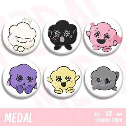 Broche/colgante redondo de 58 mm con detalles de estilo lindo y colorido de la caricatura SHUMON, con acabado metálico brillante, perfecto para apoyar a los fans, atuendos y ocasiones especiales