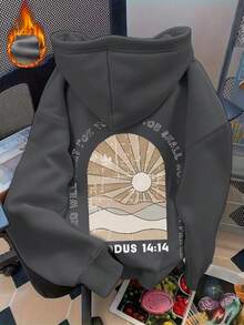 女士冬季阳光标语图案抽绳连帽卫衣，带口袋，休闲宽松度假风上衣，时尚冬季服装，适合日常穿着