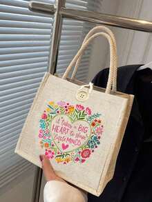 Teacher Letters Printed Handbag, Mama Print Tote Bag, Mothers Day Gift, For Mom Bag, Best Thanksgiving Gifts For Famliy, Women's Day Gifts, Thanksgiving Gifts, Goddess Day Gifts, For Women, Couples, Daily Use, Dating, Birthdays, Holidays, Back To School, Summer, Vacation, Beach, Travel, Commuting, Business, Students, Picnics, Camping, Supermarkets, Daily Storage