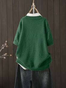 Plus Size Women's Casual Everyday Commute Simple Solid Color Round Neck Dropped Shoulder Loose Sweater (Excluding Shirt) Spring - North Deep Green - View 2