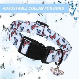 Colorful Butterfly Adjustable Durable Dog Collar - High Quality Collar Designed For Medium And Small Pets - Fashionable Best-Selling Beige Plastic Buckle Collar For Indoor And Outdoor Use For Cats And Dogs