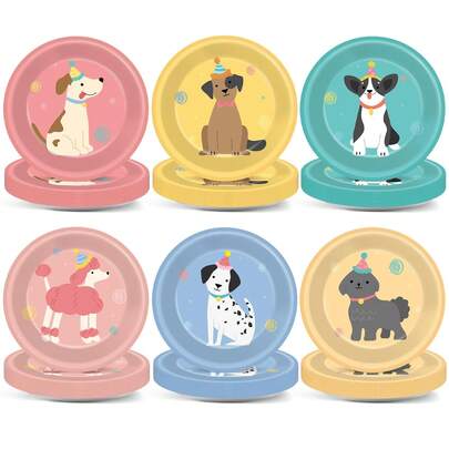 10 piezas/20 piezas/50 piezas/60 piezas, Suministros para fiesta de cumpleaños de perro, Platos de papel con diseño de cachorro vintage de 7 pulgadas, Platos de postre con cara de cachorro retro, Decoraciones de mesa con tema de perro lindo, Vajilla desechable para fiesta de cumpleaños de niños, baby shower