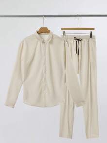 Men's Digital Print Long Sleeve Shirt And Pants Casual Outdoor Sports Suit, Fall Clothes