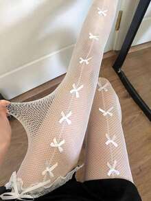 1PC Of White Bow Stockings Pantyhose - trắng - Xem 1