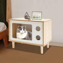 SENDERPICK Cuccia per gatti in legno massello di alta qualità, cuccia per gatti, a forma di TV con finestra, cuccia per gatti, rifugio per gatti per uso esterno, cuccia per gatti da interno, resistente alle intemperie per giardino/balcone, uso interno ed esterno, cuccia 50 * 29 * 40 cm, in legno - Colore legno naturale - 50*29*40cm - Visualizzare 9